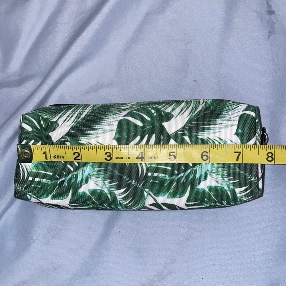 Green floral plant palm tree pouch cosmetics travel case makeup pencil nature